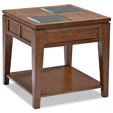 Contemporary Square End Table with Inset Glass panels